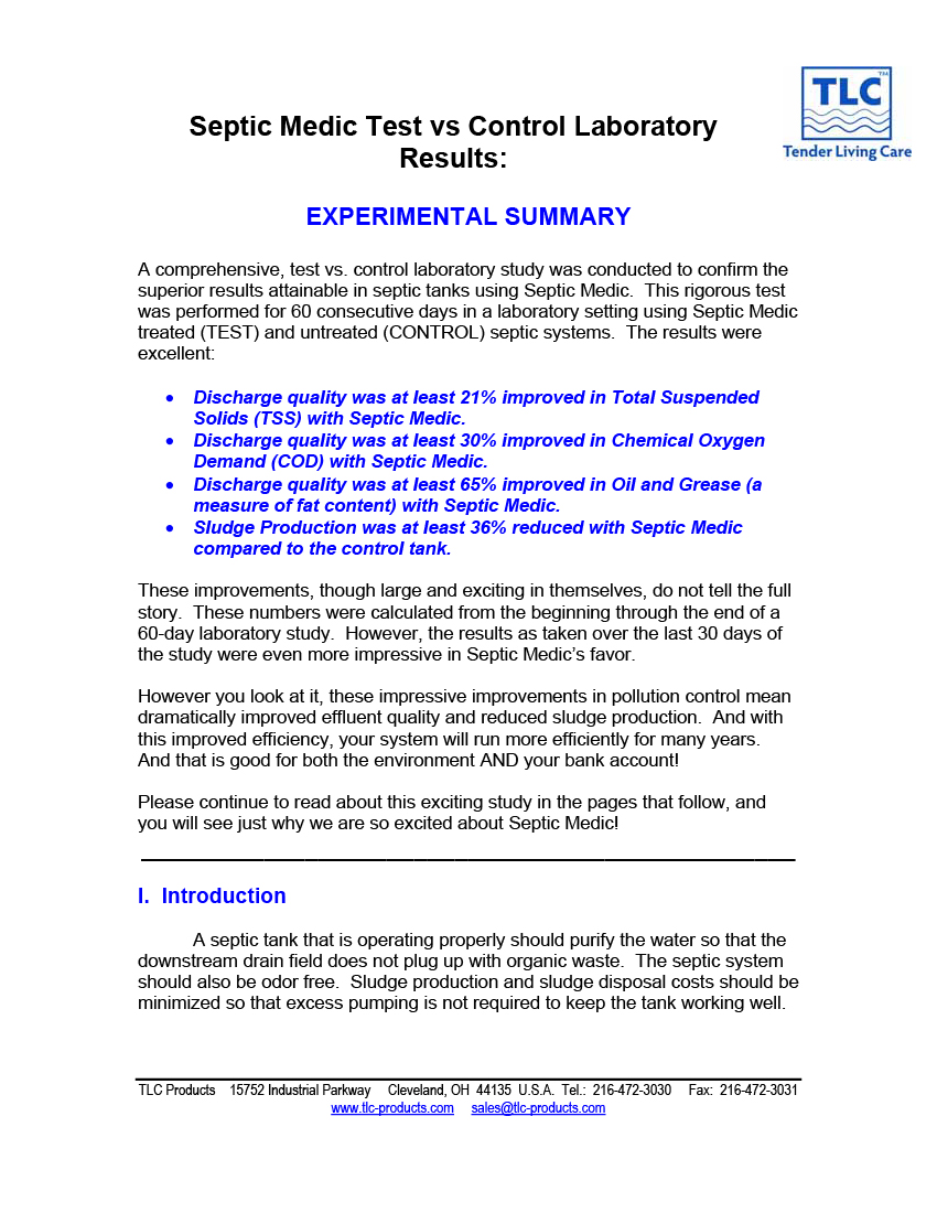 Test vs. Control Septic Sludge Study<